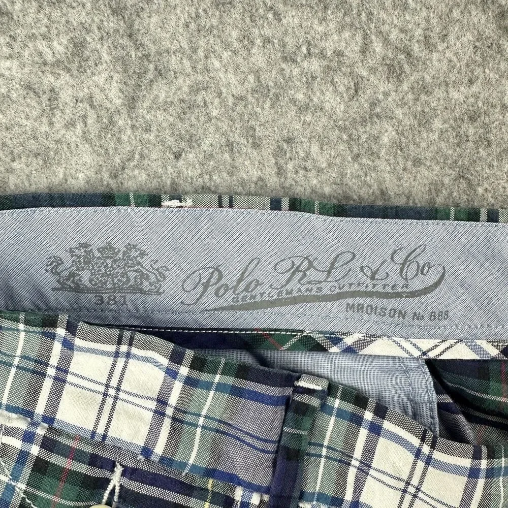 Polo Ralph Lauren Shorts Mens 40 Blue Plaid Preppy Athletic Golf Cotton Chinos*